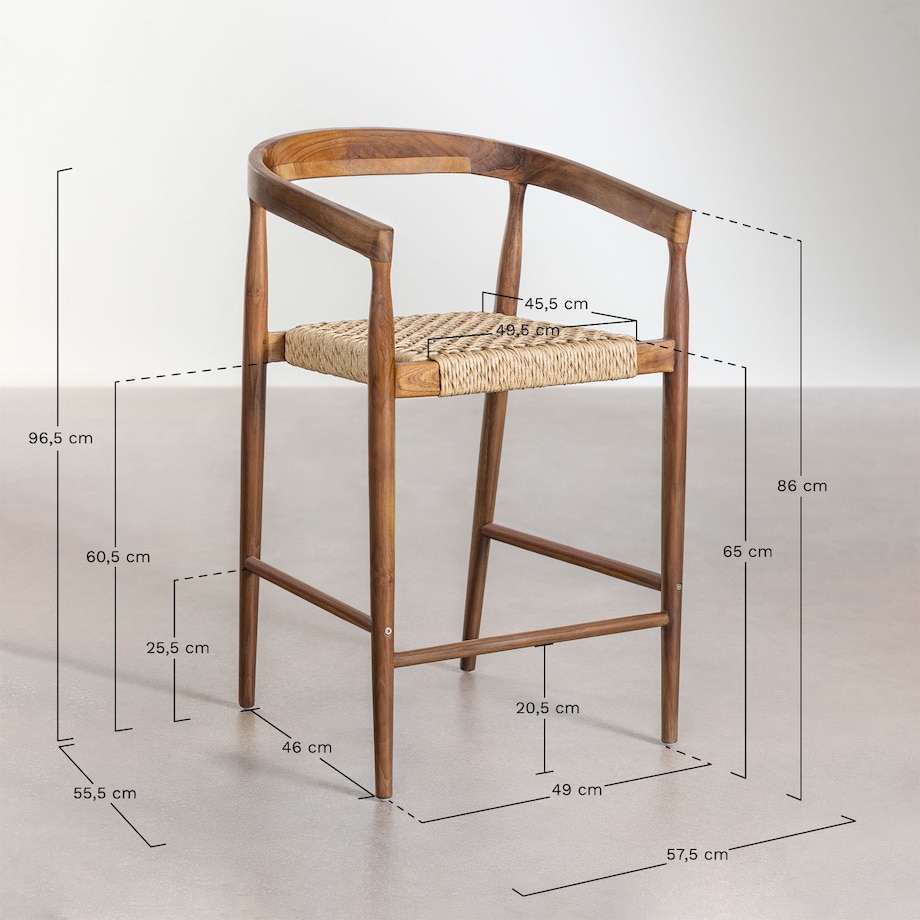 Krzesło barowe z drewna tekowego, kpl. 2 szt. ,65 cm, Visby
