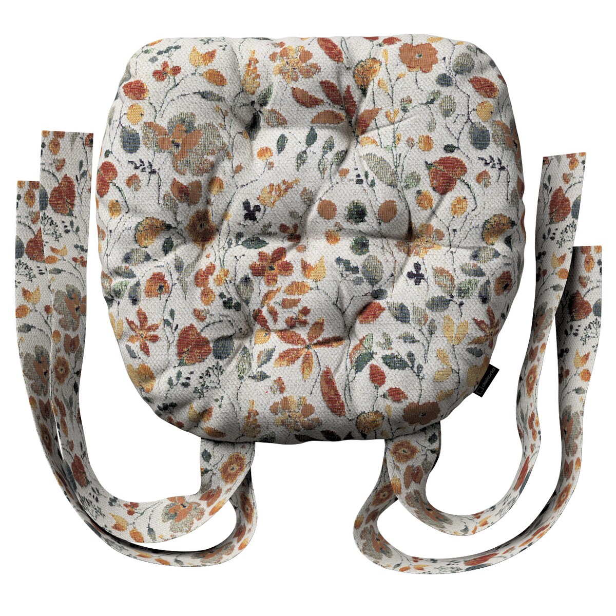 Poduszka na krzesło Marcin, pomarańczowo-zielone kwiaty na kremowym tle, 40 x 37 x 8 cm, Cosy Home