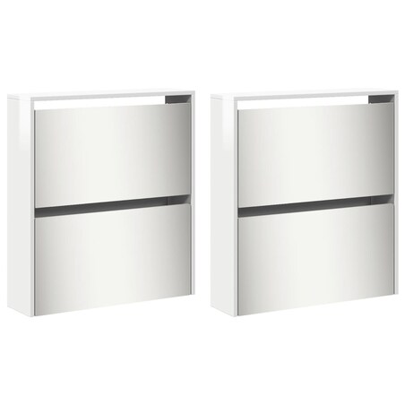 vidaXL Szafka na buty z lustrem, 4-poziomy, biała, połysk, 63x17x134cm