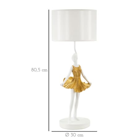 Lampa stołowa Dancer, kolor złoty i biały, żywica syntetyczna i żelazo, 30 x 30 x 90,5 cm, 1 x E27, max. 40 W, do salonu i sypialni, Mauro Ferretti