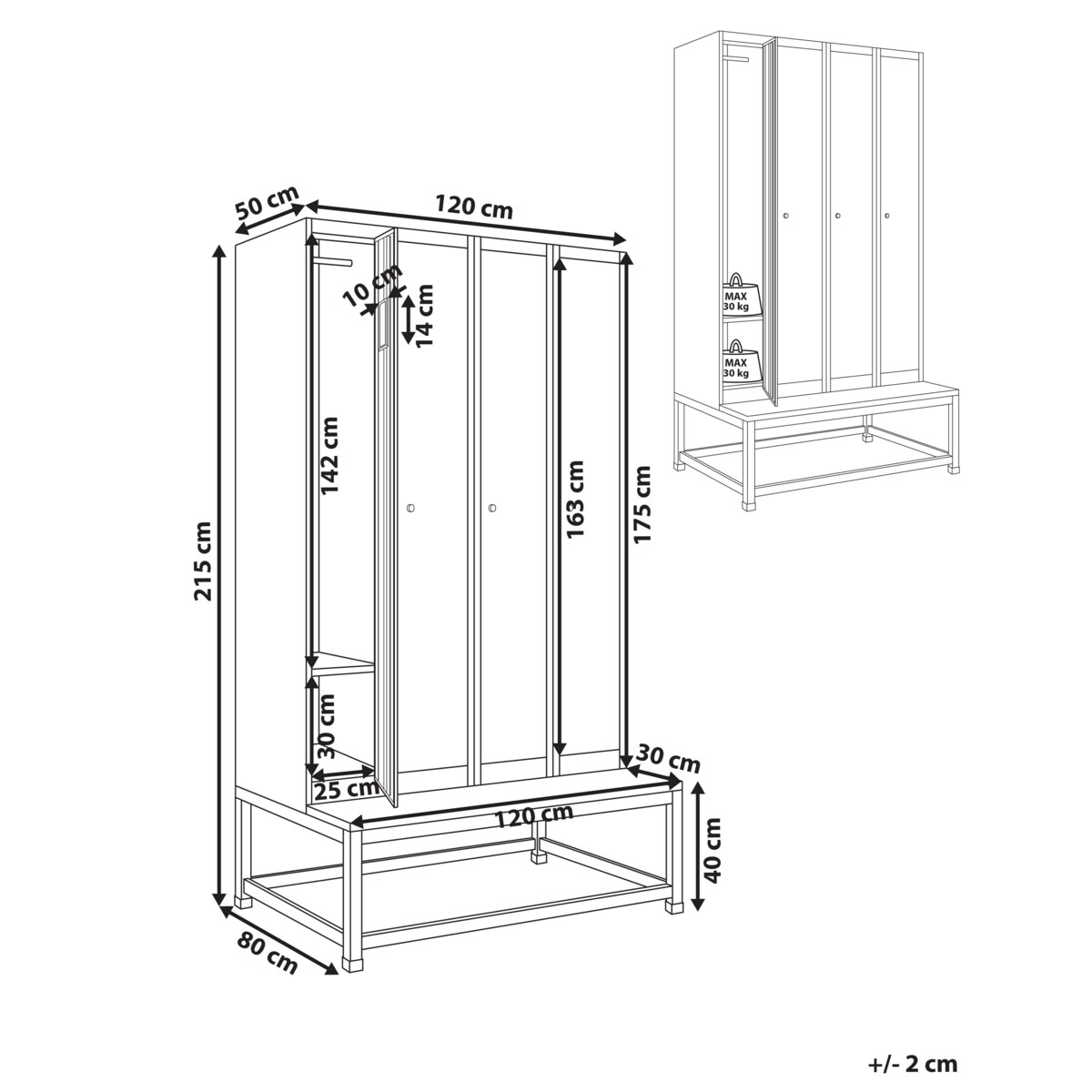 Szafa socjalna ubraniowa czterodrzwiowa z ławką ATHLETE Metal Szary/ biały