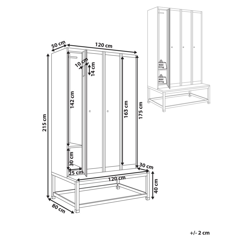 Szafa socjalna ubraniowa czterodrzwiowa z ławką ATHLETE Metal Szary/ biały