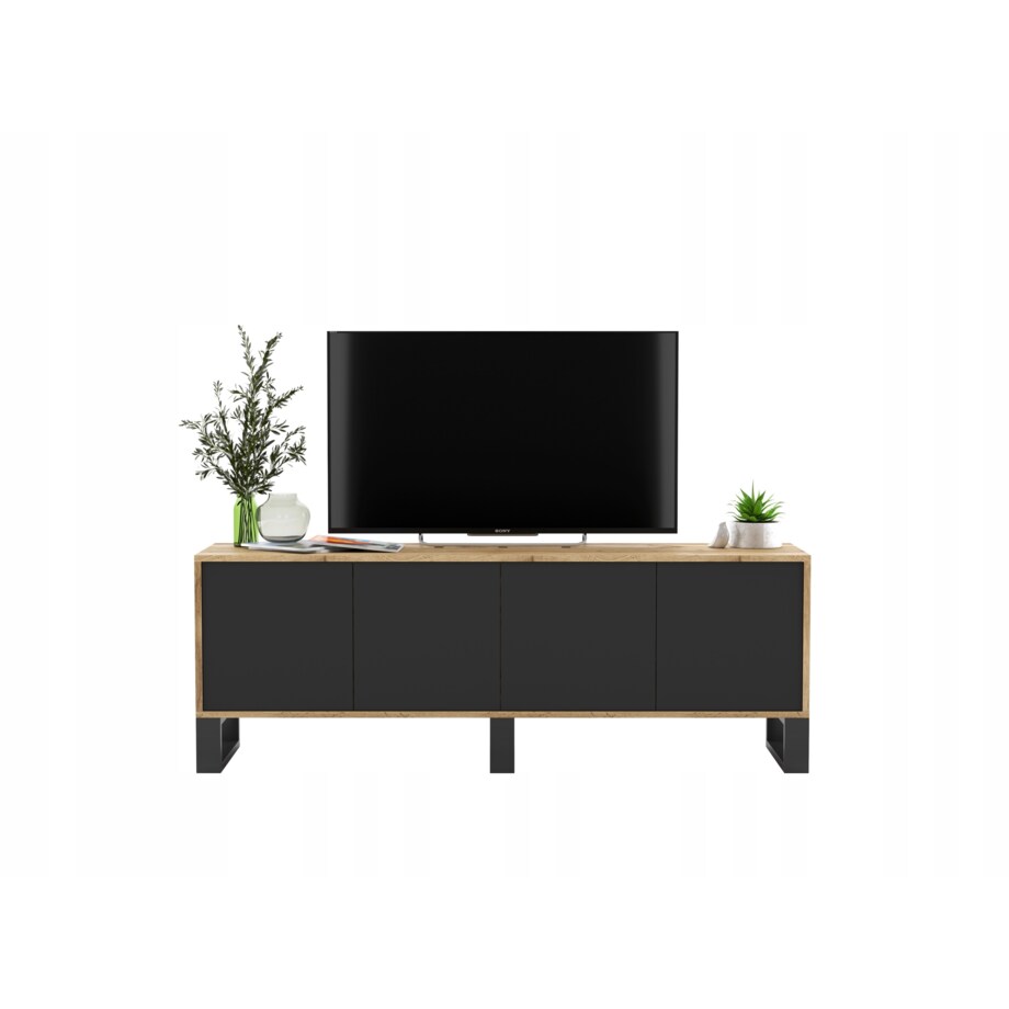 Szafka RTV Loft Komoda Industrialna Dąb Wotan Czarny MAT 150 cm
