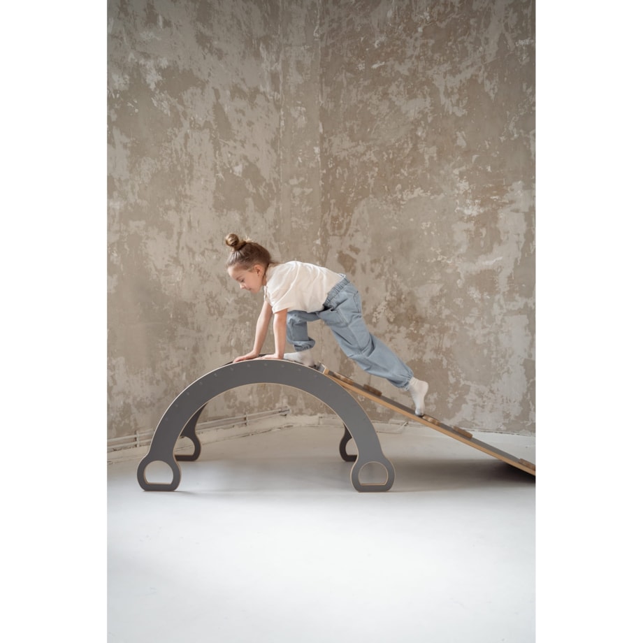 DUŻY bujak montessori + DUŻA zjeżdżalnia CHMURKI - szary