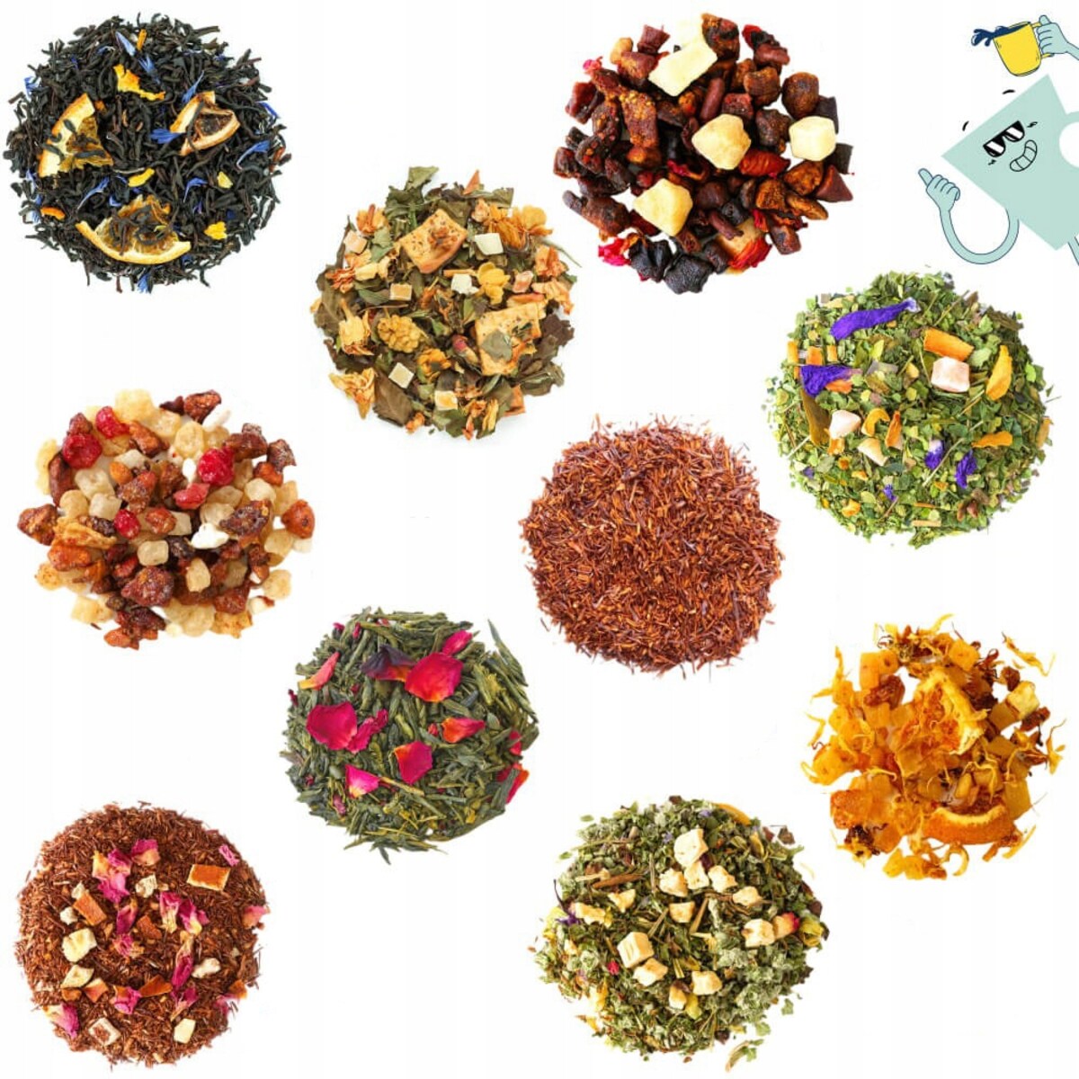 ZESTAW KAW MIELONYCH I HERBAT SYPANYCH "POLECANE CUP&YOU" - MIX 20 RÓŻNYCH SMAKÓW W SASZETKACH NA PREZENT UPOMINEK DLA KOBIETY FACETA MĘŻCZYZNY NIEJ NIEGO