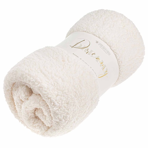 KOC BUKLA NARZUTA PLED NA ŁÓŻKO 80x160 CM KREM CIEPŁY MILUTKI BOUCLE