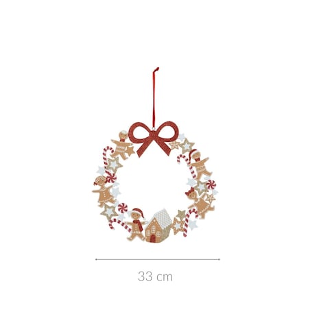 Drewniany wieniec świąteczny w pierniczki, Ø 33 cm