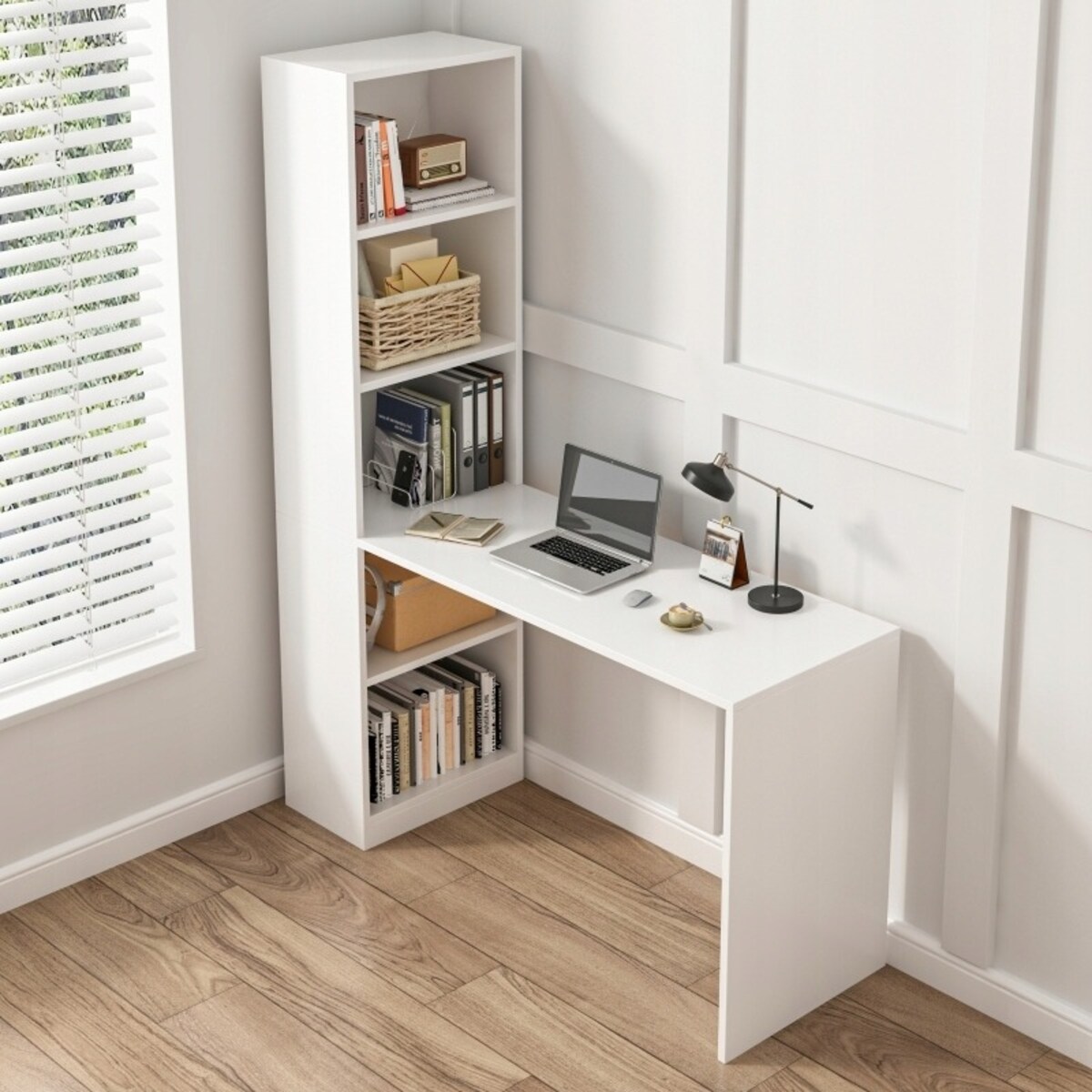 Biurko komputerowe nowoczesne z półkami skandynawski młodzieżowe białe