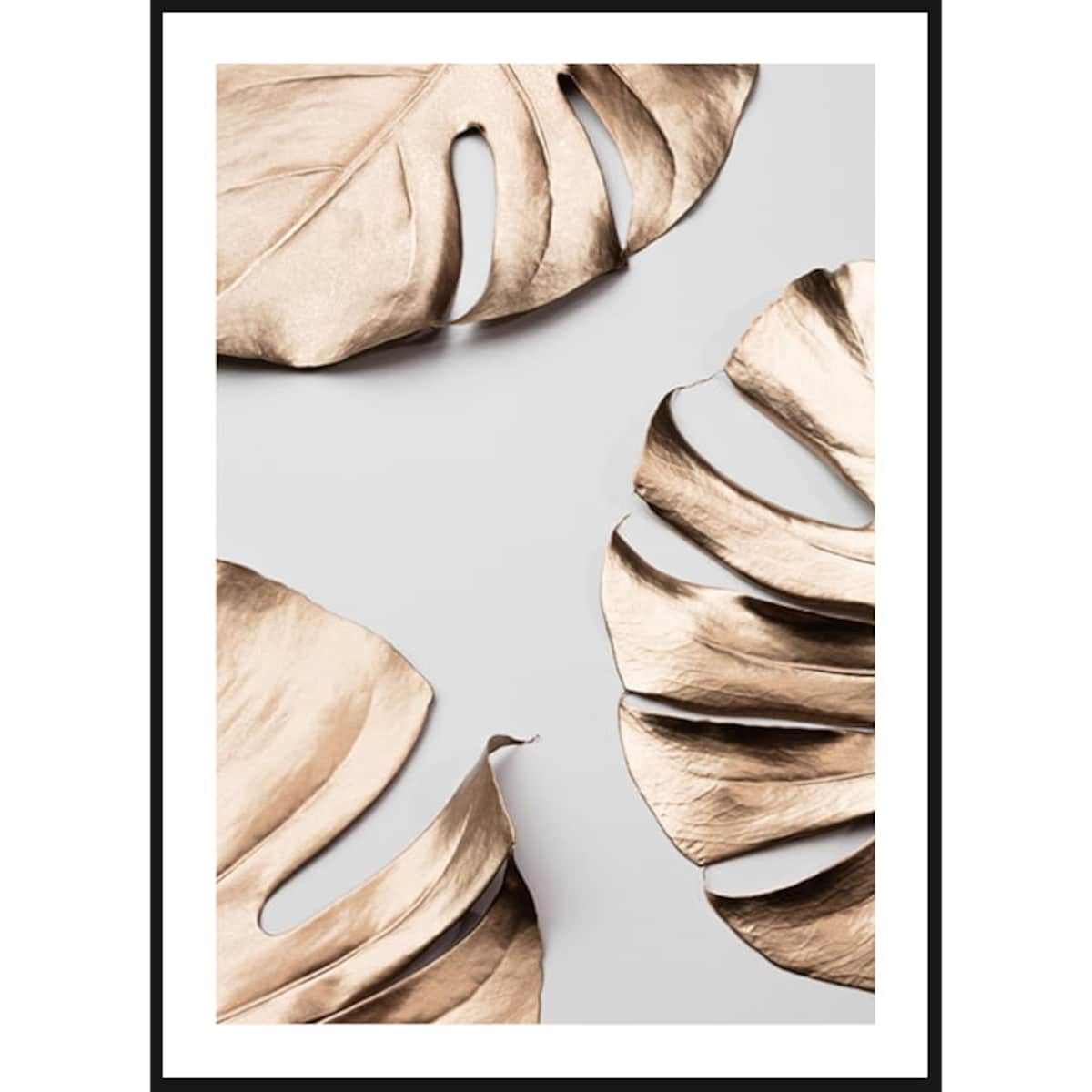 Poster Story, Plakat, Obraz - Złota Monstera na Szarym Tle, wymiary 50 x 70 cm