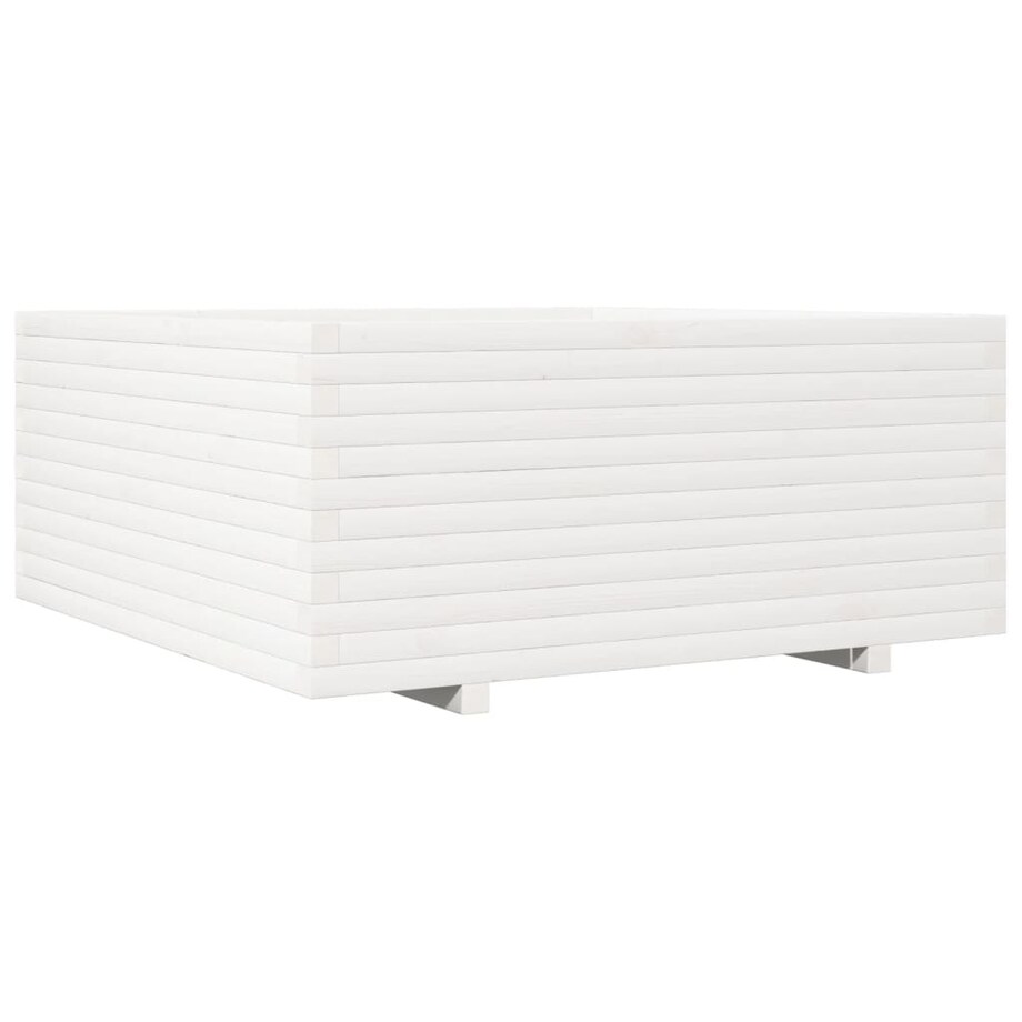 vidaXL Donica ogrodowa, biała, 110x110x49,5 cm, lite drewno sosnowe