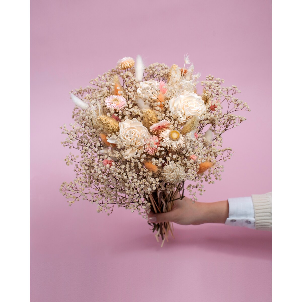 Bukiet suszonych kwiatów Serenita - gipsówka, setaria, kocanka
