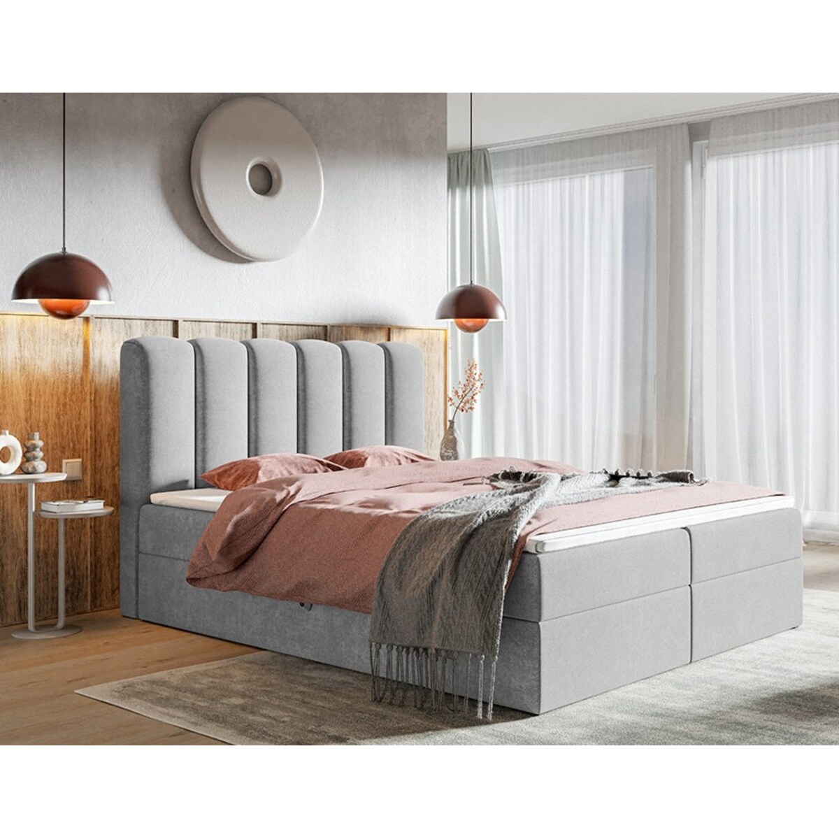 Łóżko kontynentalne FOX 10 180x200 do sypialni z materacem- szare