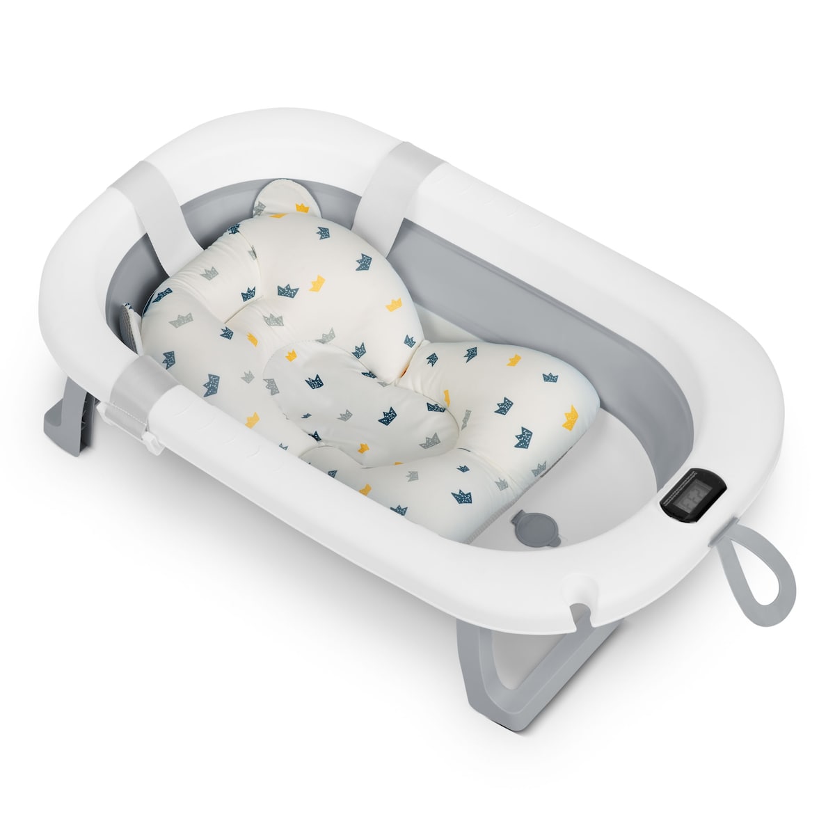 Wanienka składana dla dziecka niemowląt Ricokids silikonowa termometr LCD biało-szara