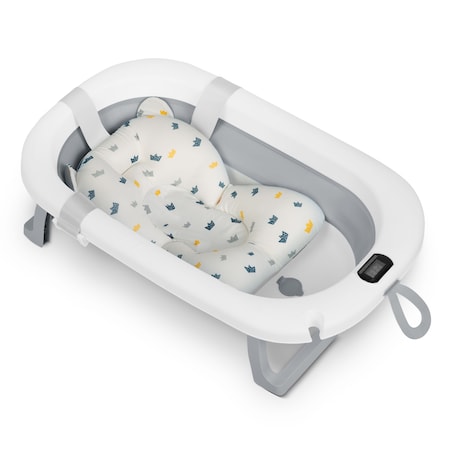 Wanienka składana dla dziecka niemowląt Ricokids silikonowa termometr LCD biało-szara