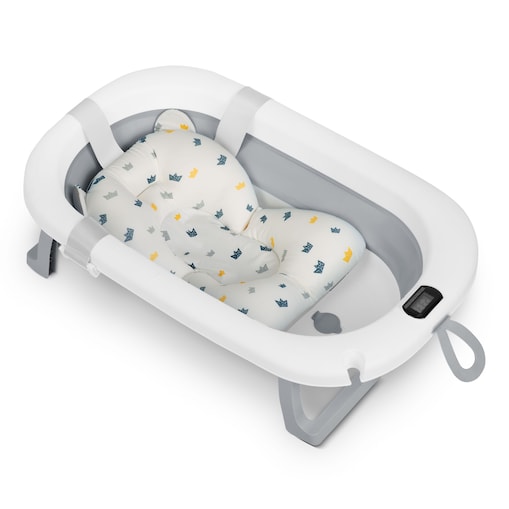 Wanienka składana dla dziecka niemowląt Ricokids silikonowa termometr LCD biało-szara