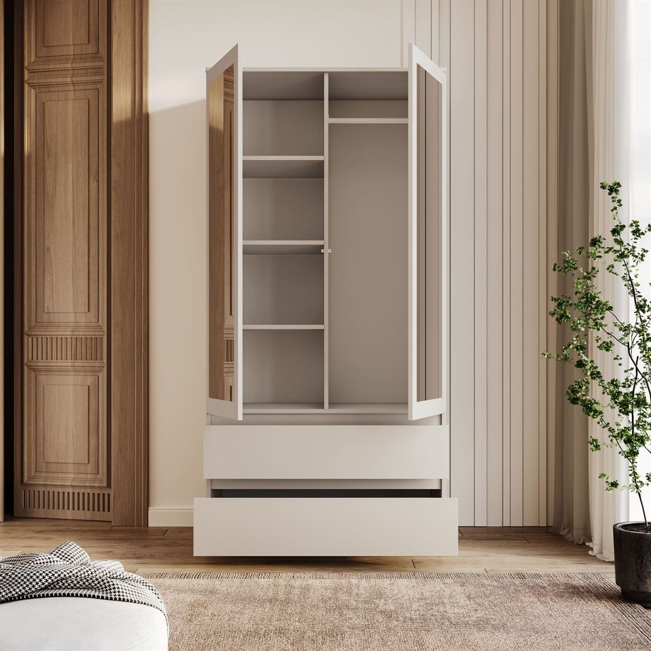 Dwudrzwiowa szafa HANA SS-90 z lustrem, kaszmir