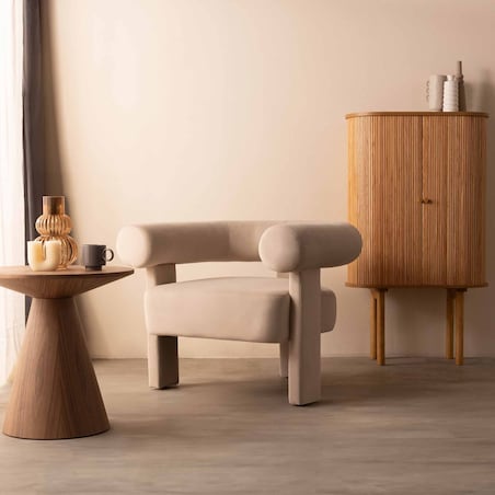 Fotel wypoczynkowy jasnobeżowy welur