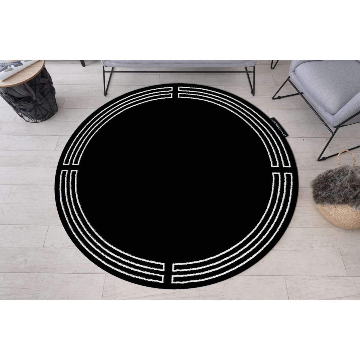 Dywan HAMPTON Chick koło ramka czarny koło 120 cm