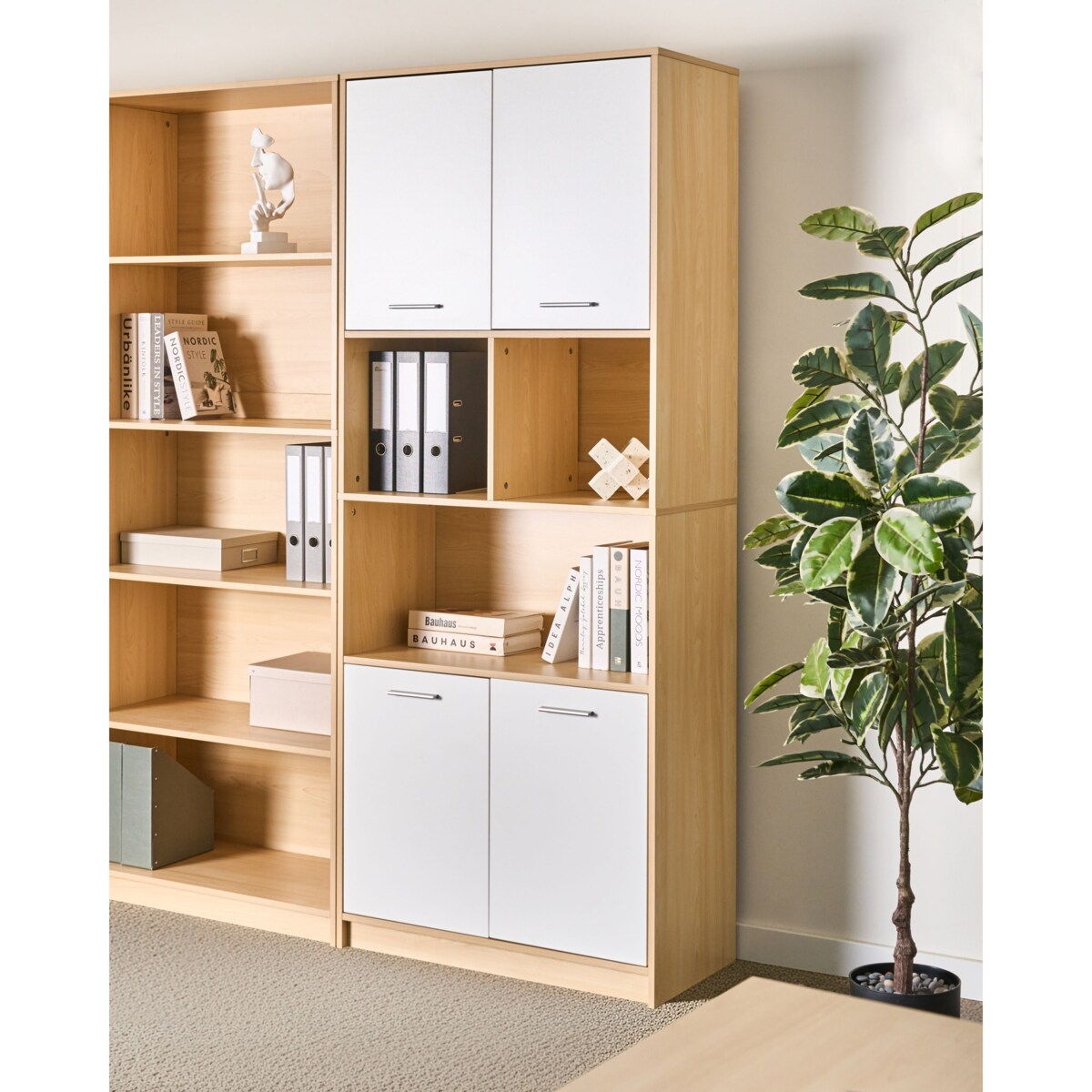 Regał 4-drzwiowy ZEHNA Jasny brąz/ biały