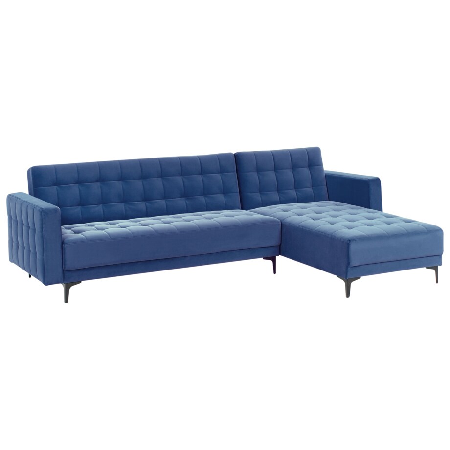 Sofa lewostronna rozkładana welurowa niebieska ABERDEEN