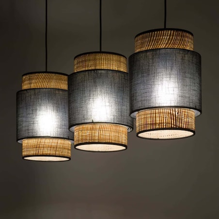Lampa zwieszana potrójna na listwie Boho 5658 TK Lighting czarna słomkowa