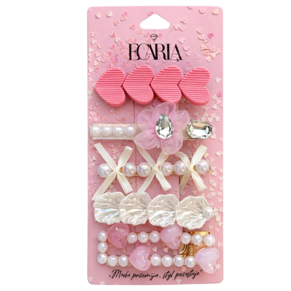 Zestaw pakiet 5w1 spinek wsuwek do włosów, białe, perły, serca róż SP454