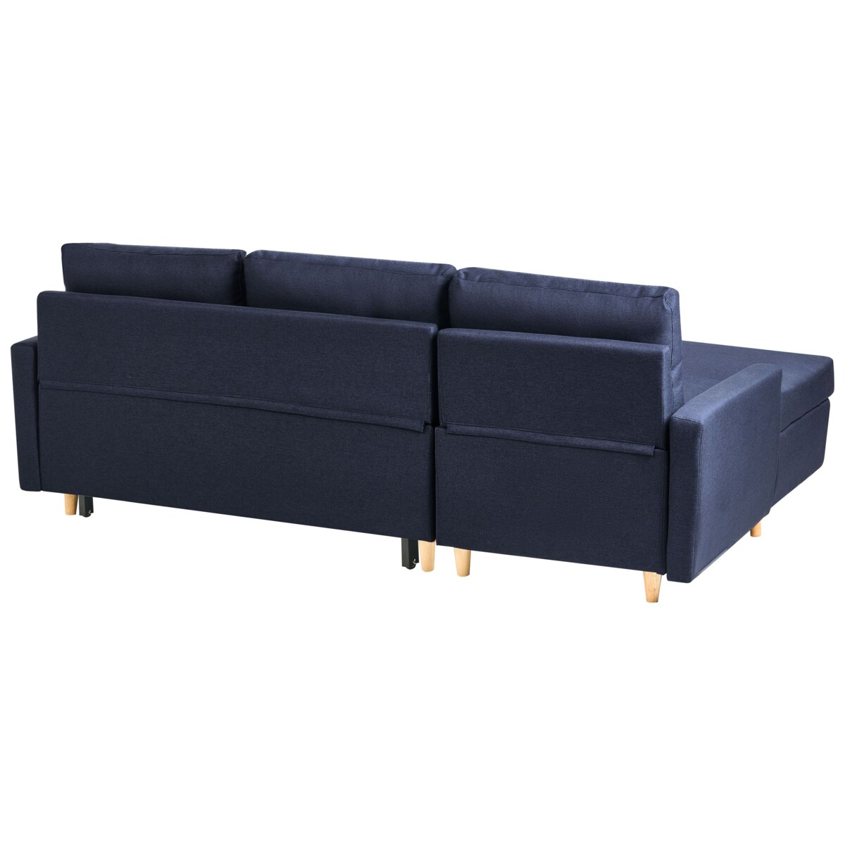 Narożnik rozkładany FLAKK Granatowy ze schowkiem dla 4 osób Prawostronny