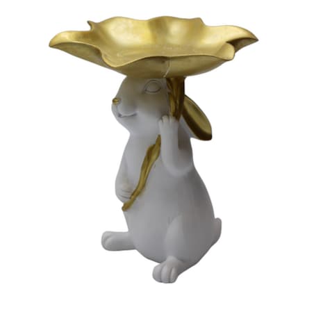 Dekoracja - króliczek z tacą w kształcie liścia 21x18x16,5 cm ALBIN-3