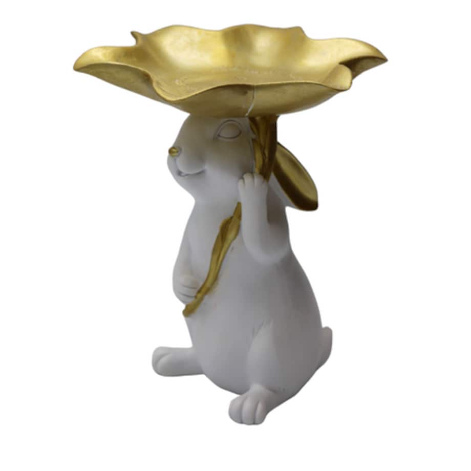 Dekoracja - króliczek z tacą w kształcie liścia 21x18x16,5 cm ALBIN-3