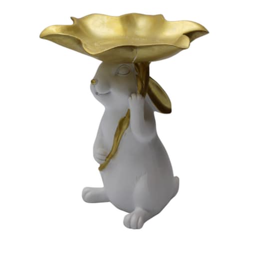 Dekoracja - króliczek z tacą w kształcie liścia 21x18x16,5 cm ALBIN-3