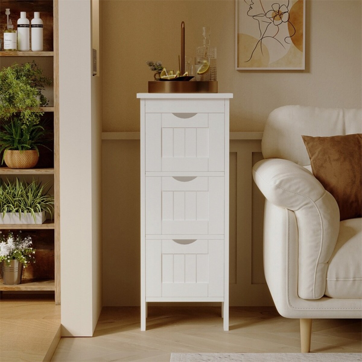 Regał łazienkowy wąska komoda z szufladami biała łazienki na ręczniki loft