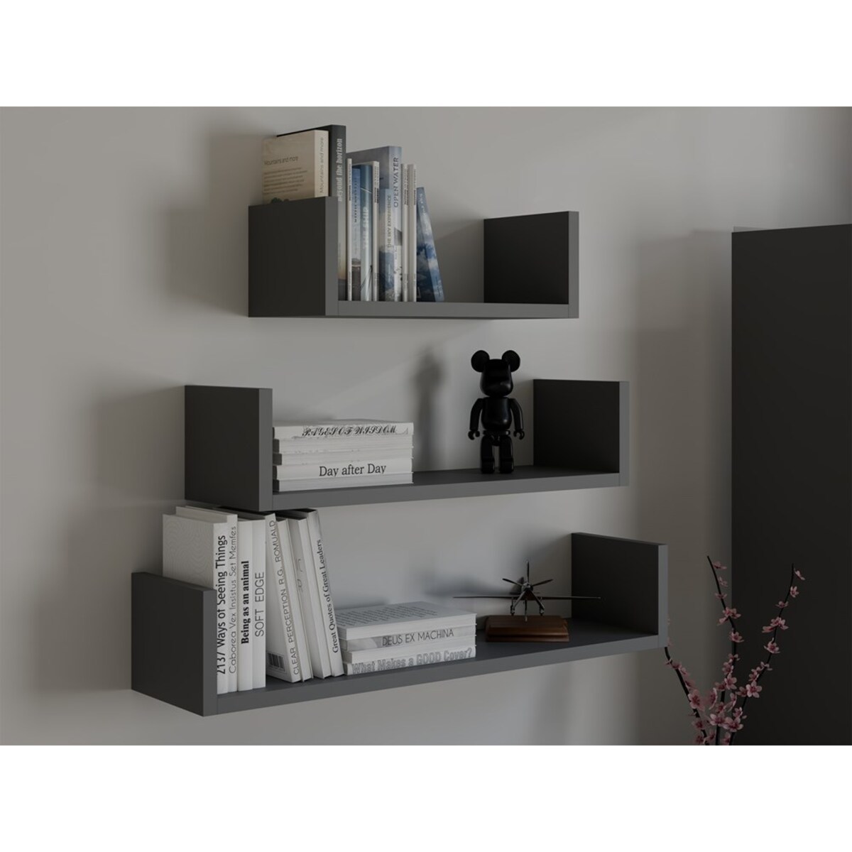 Półka Wisząca Mobi 3P Komplet 3x – Nowoczesne Półki Ścienne Antracyt