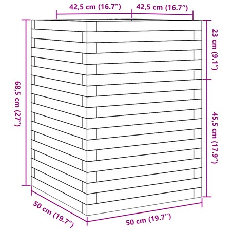 vidaXL Donica ogrodowa, biała, 50x50x68,5 cm, lite drewno sosnowe