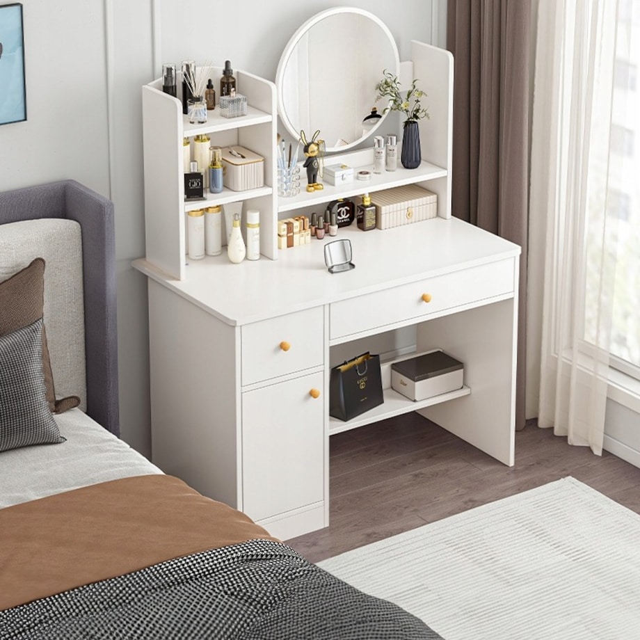 Toaletka z lustrem z szufladami biała glamour 100 cm