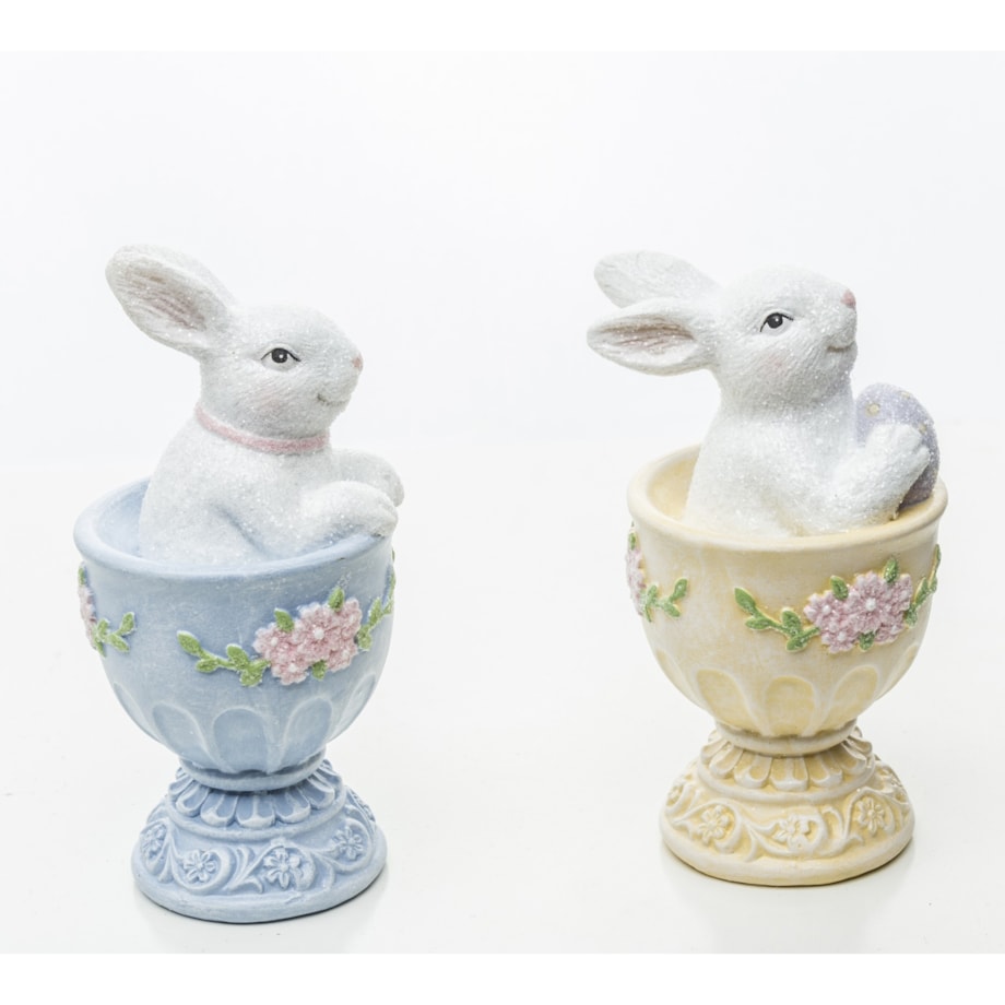 Dekoracja - 2 króliczki w kolorowych kieliszkach 9,5x5x5 cm