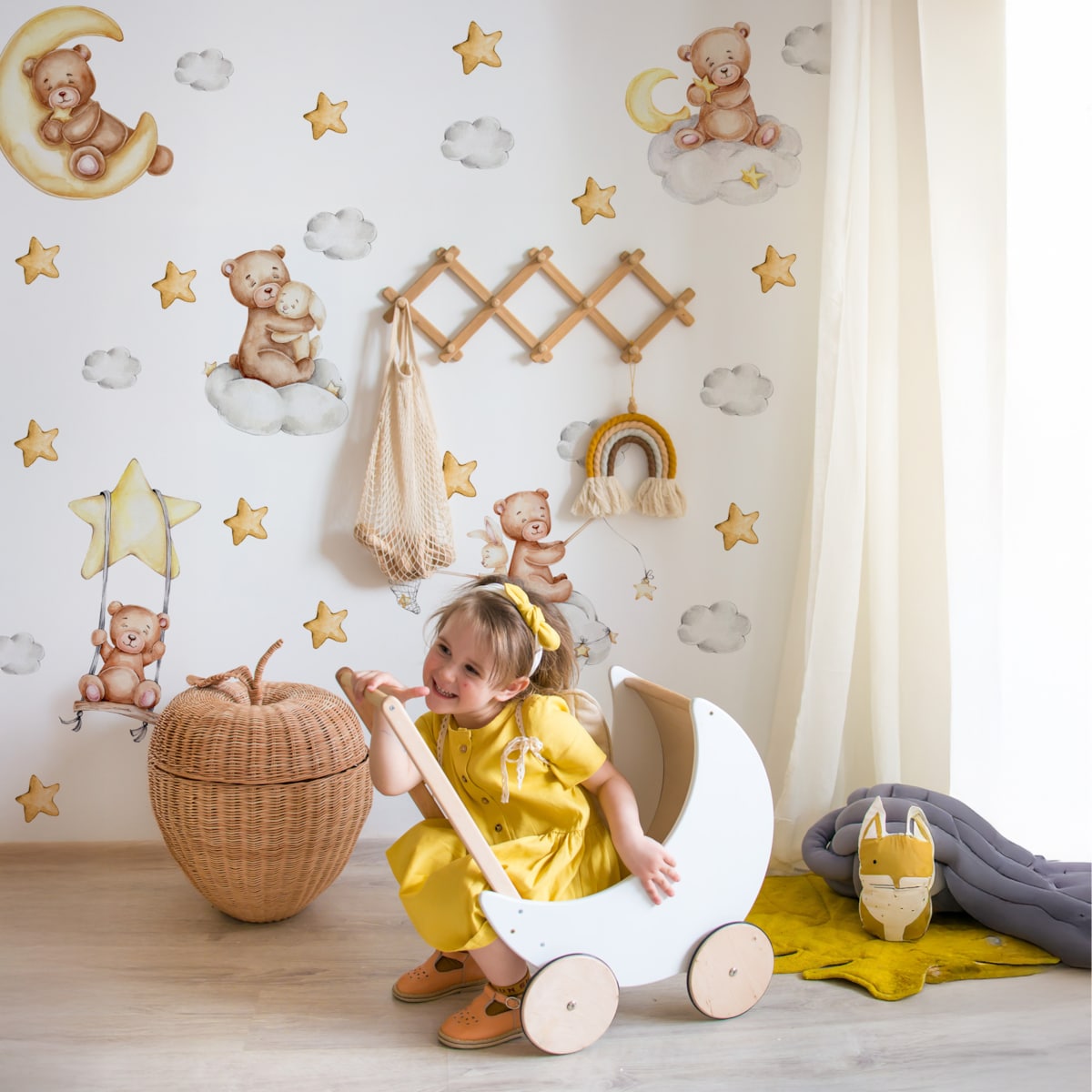 Naklejki Ścienne Dla Dzieci Misie Gwiazdy Księżyce Chmury Króliczki ZESTAW 120x60cm