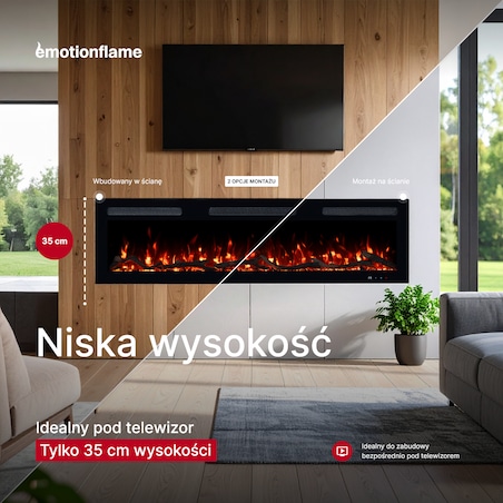 Kominek elektryczny Emotion Flame Monarch 152 - ścienny i do zabudowy - 152x13x35 cm - kominek LED z funkcją grzania 900/1800 W