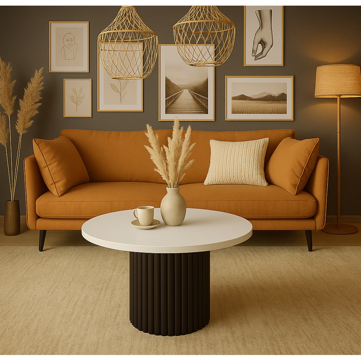 Okrągły stolik kawowy Riko średnica blatu 75 cm- biało-czarny