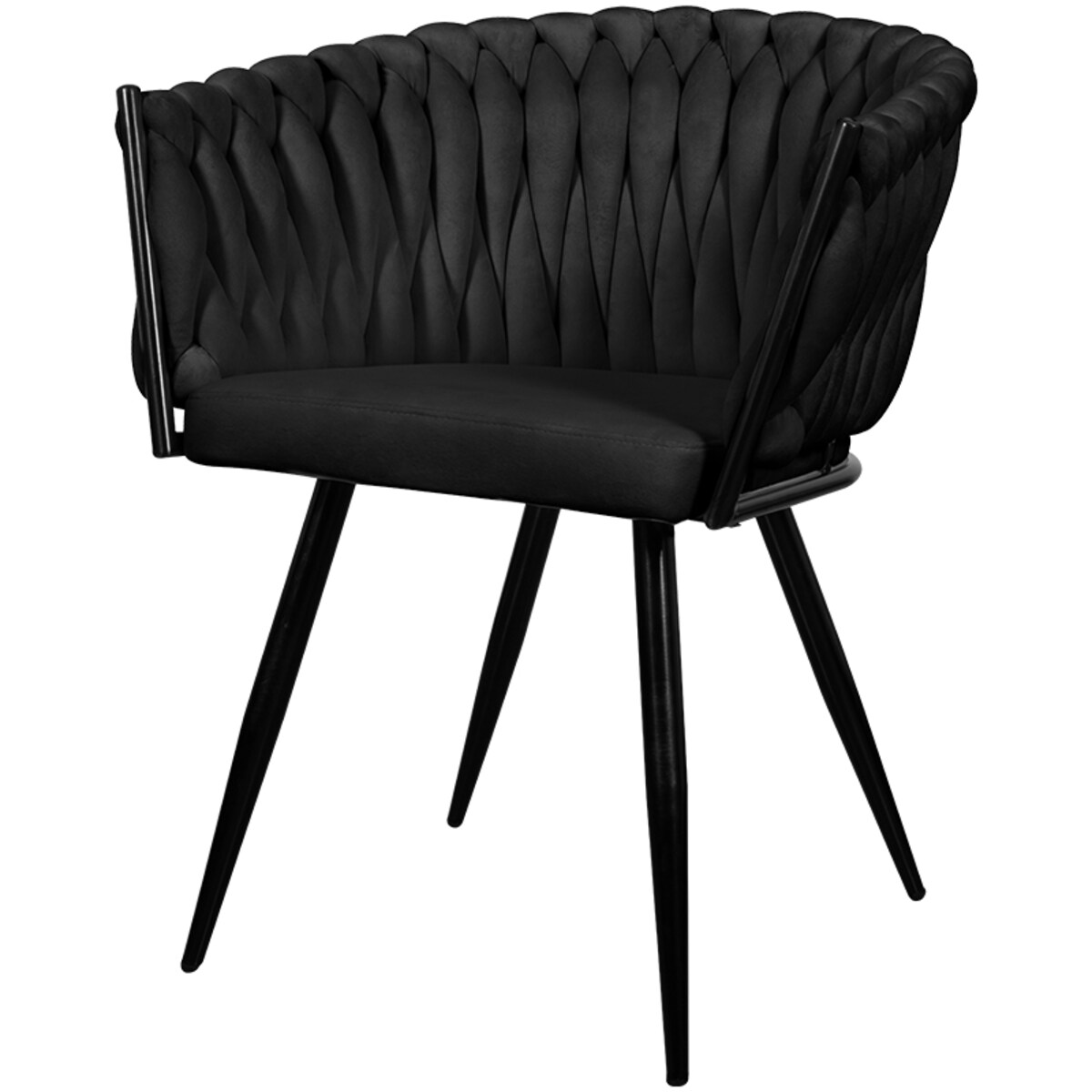 Krzesło tapicerowane do salonu glamour welurowe plecione czarne