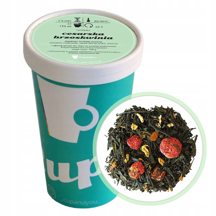 Herbata zielona CESARSKA BRZOSKWINIA kwiat słonecznika truskawki na prezent - herbata liściasta sypana mieszanka napar susz
