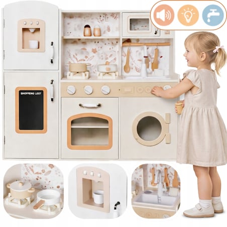 Drewniana kuchnia XXL dla dzieci Cook&Play światło, dźwięk - lodówka, piekarnik, pralka