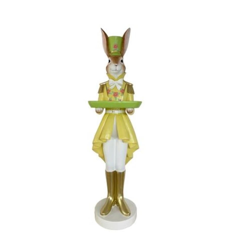 Duża figurka - króliczka w złotym mundurku 127x32x28 cm z zieloną tacą