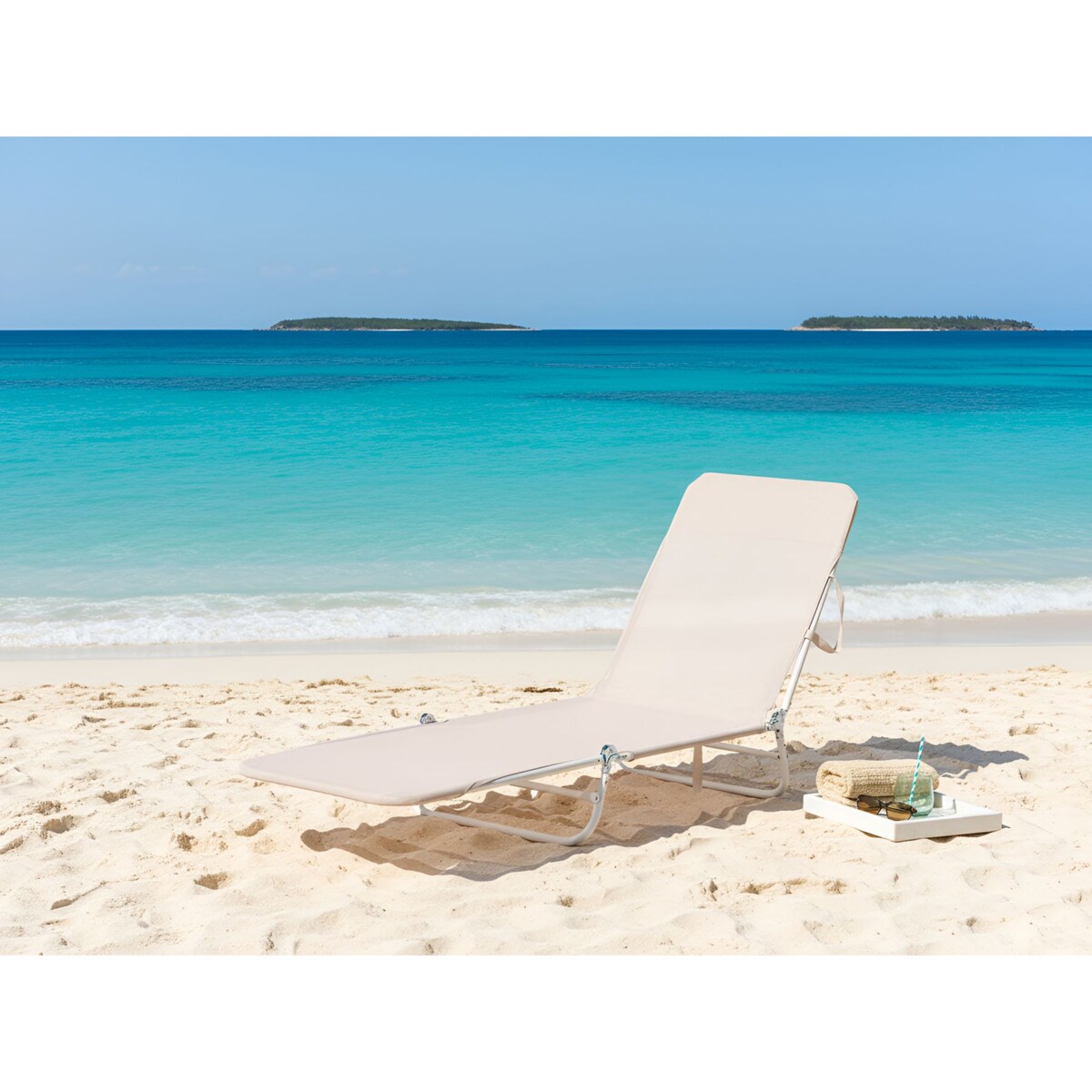 Leżak ogrodowy KASTORIA Składane Metal Beżowy