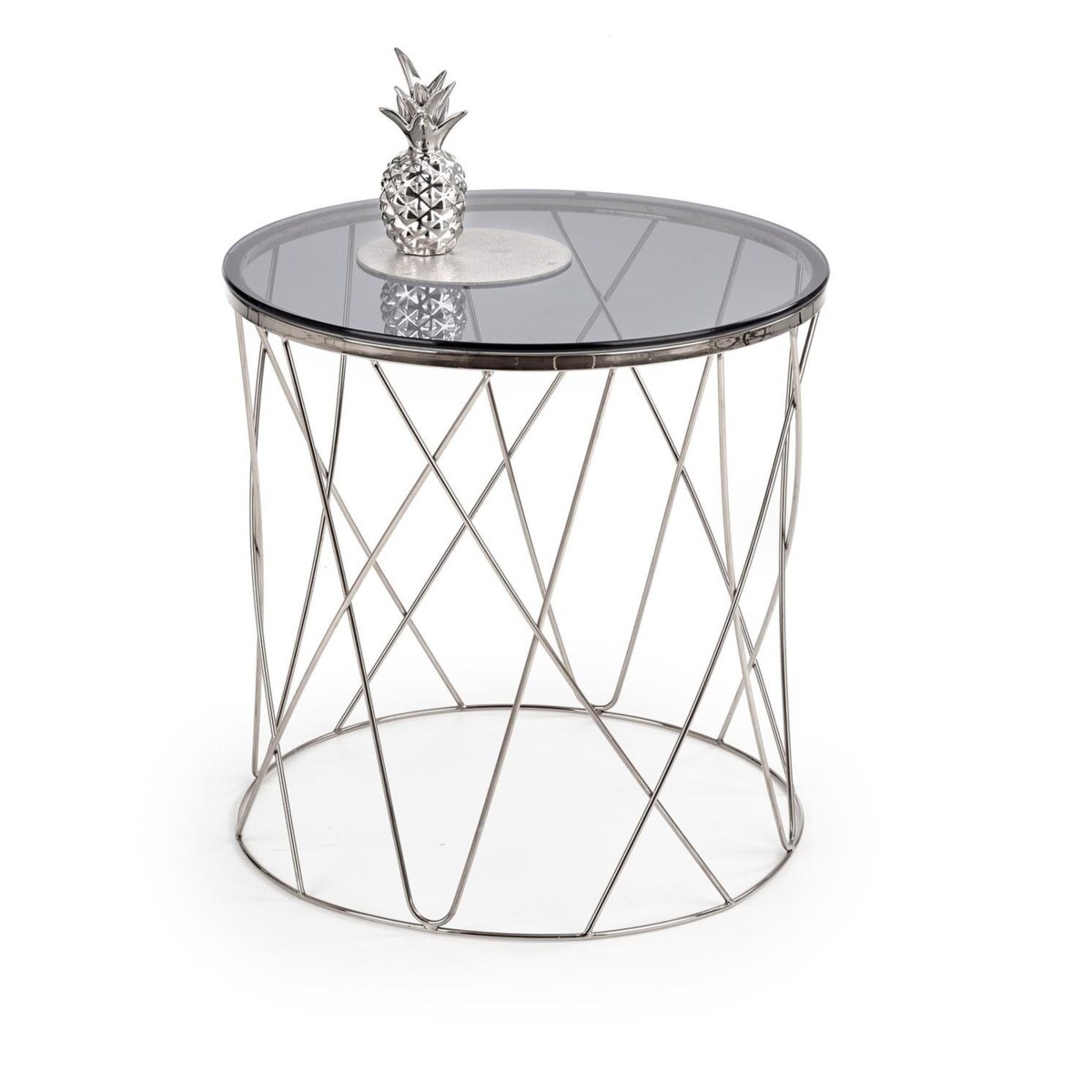 STOLIK KAWOWY Borda 55/55 cm SZKLANY BLAT srebrna podstawa