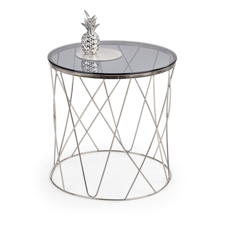 STOLIK KAWOWY Borda 55/55 cm SZKLANY BLAT srebrna podstawa