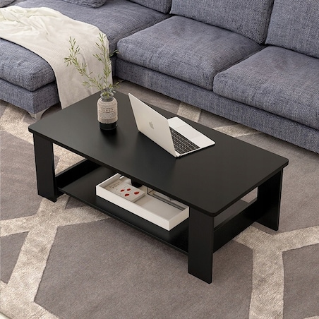 Stolik kawowy nowoczesny ława z półką pokój salon duży loft czarny 100 cm