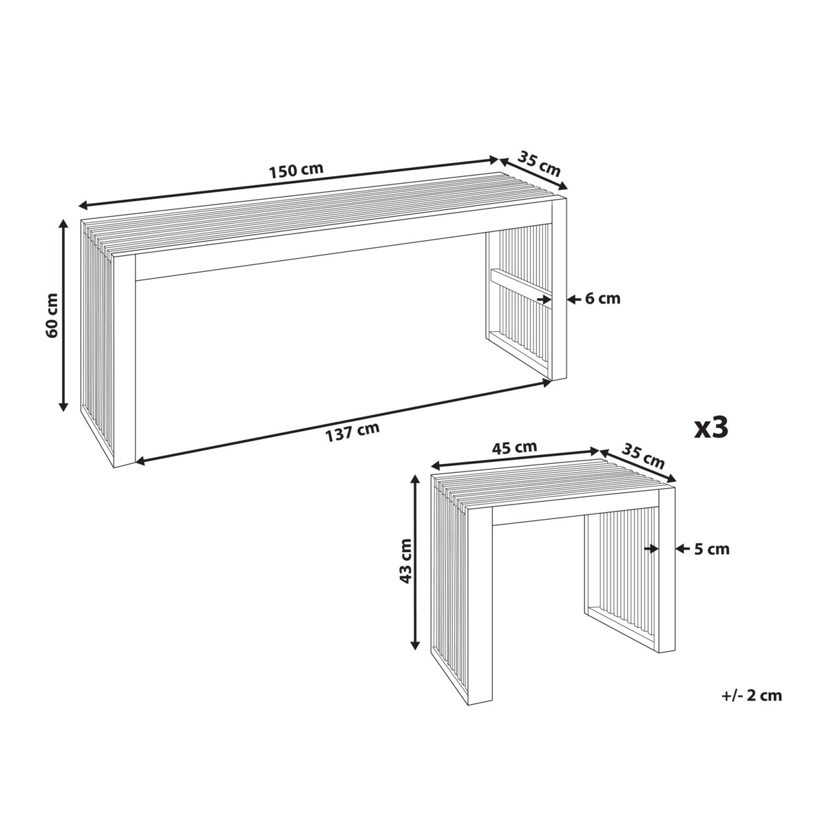 Zestaw ogrodowy ze stołkami dla 3 osób BELLANO Drewno akacjowe Brązowy