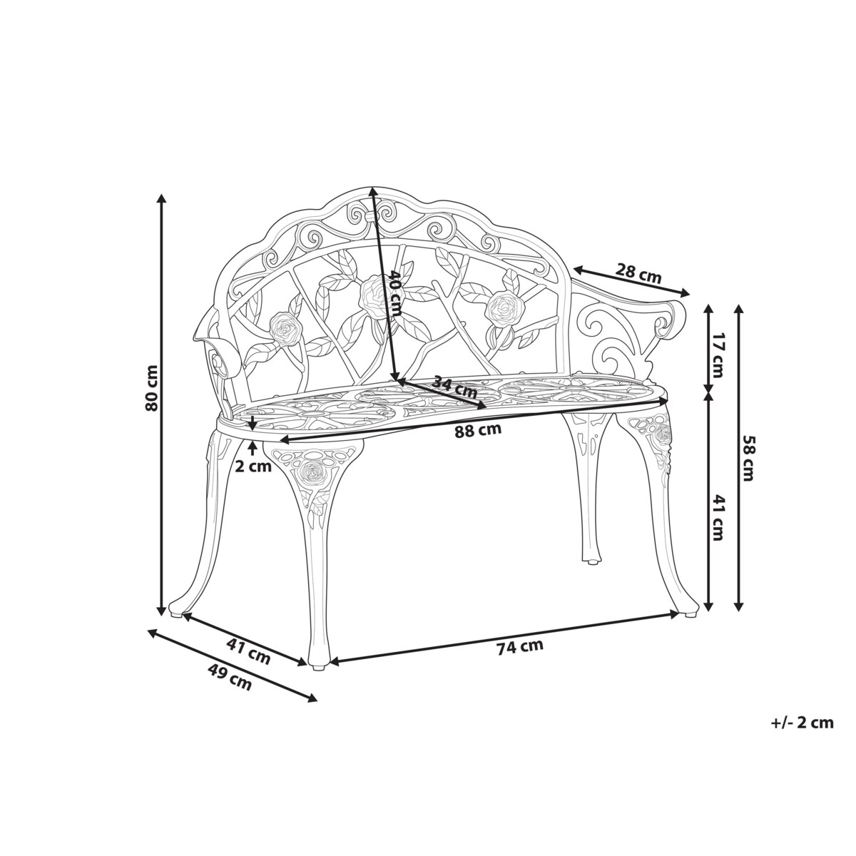 Ławka ogrodowa PIURA 88 cm Metal Ciemnobrązowy