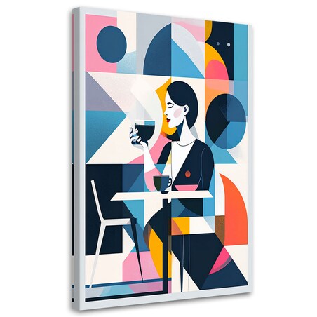 Obraz do salonu sypialni restauracji, Kobieta z kawą w stylu Bauhaus 80x120