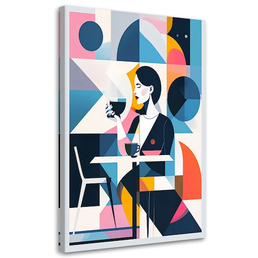 Obraz do salonu sypialni restauracji, Kobieta z kawą w stylu Bauhaus 80x120